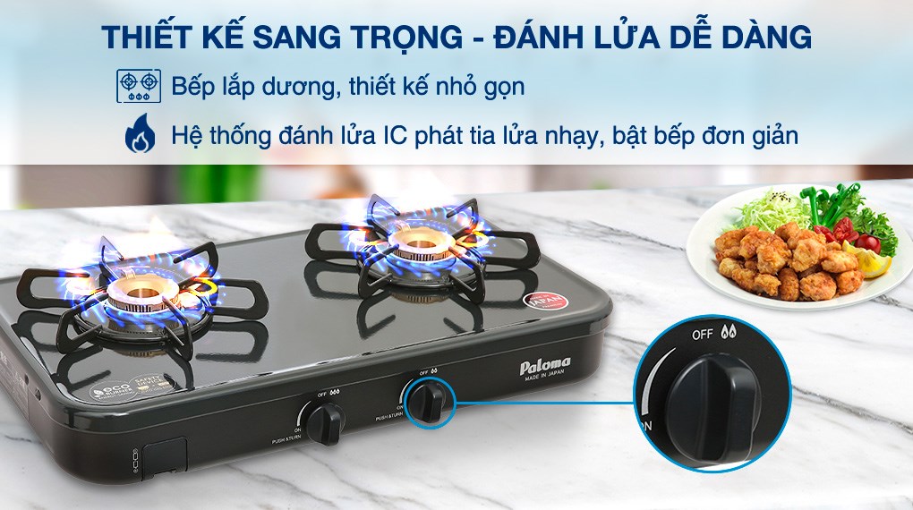 Bếp Paloma PA-J51CE với mặt men sáng bóng, đánh lửa IC tiện lợi