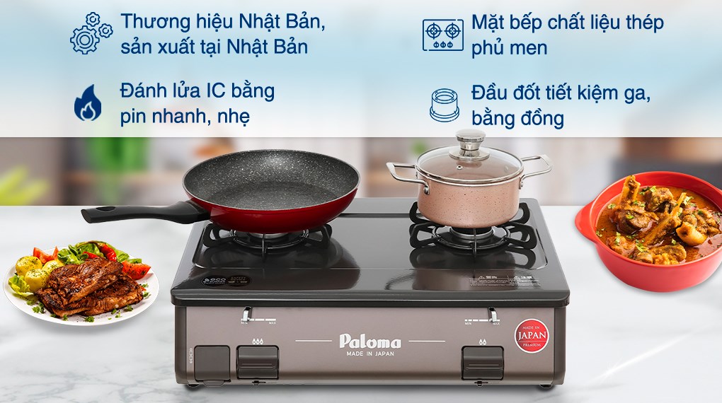 Bếp ga Paloma PA-J61PE thiết kế tinh tế, có khóa an toàn cho trẻ