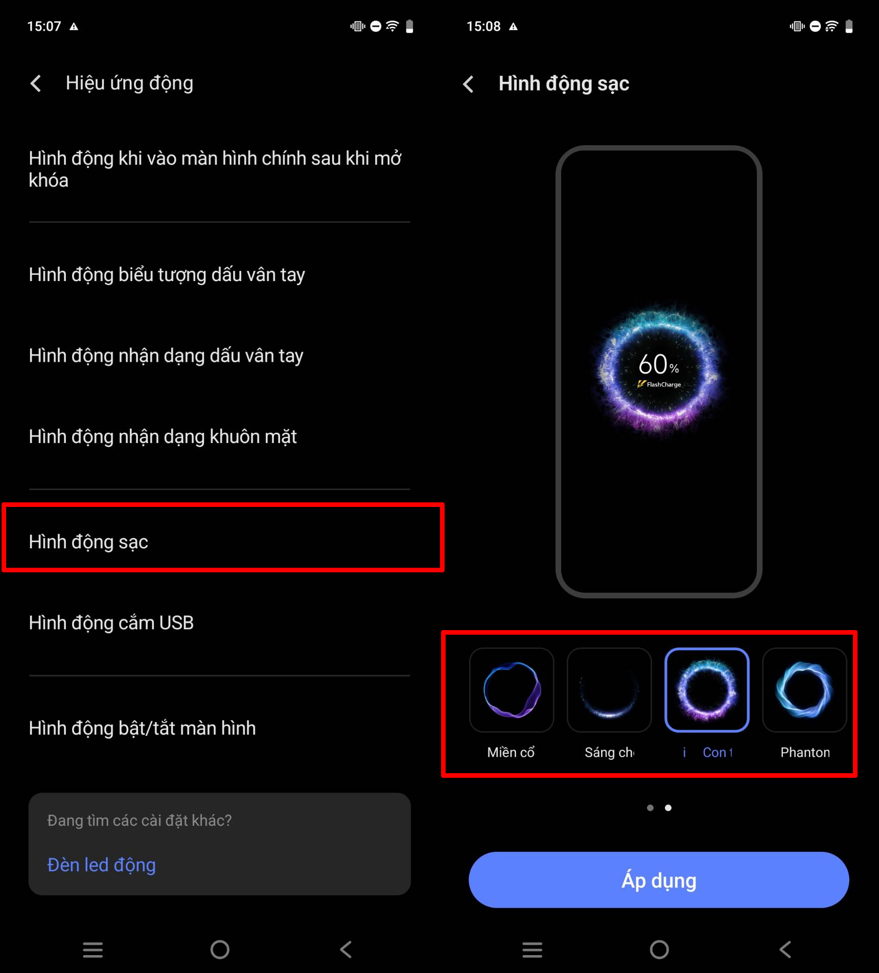 Cách đổi hiệu ứng sạc pin trên vivo V60