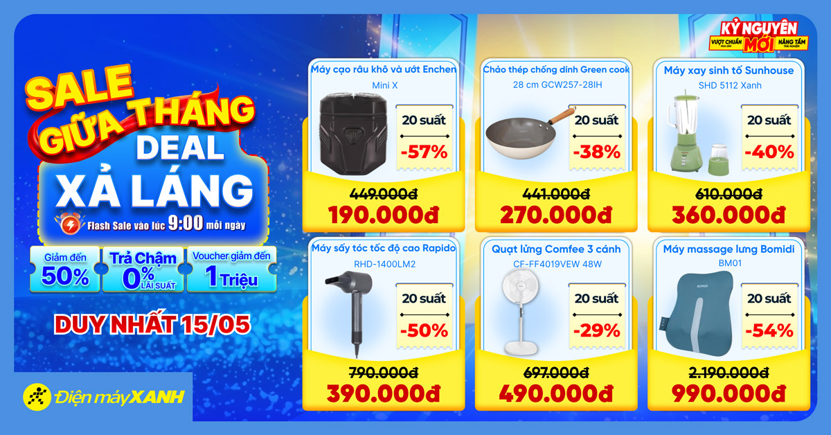 Sale Giữa Tháng - Deal Xả Láng: Điện máy XANH giảm đến 50% cho tivi, tủ lạnh, máy lạnh, máy giặt và hàng ngàn đồ gia dụng Sale Giữa Tháng - Deal Xả Láng: Điện máy XANH giảm đến 50% cho tivi, tủ lạnh, máy lạnh, máy giặt và hàng ngàn đồ gia dụng