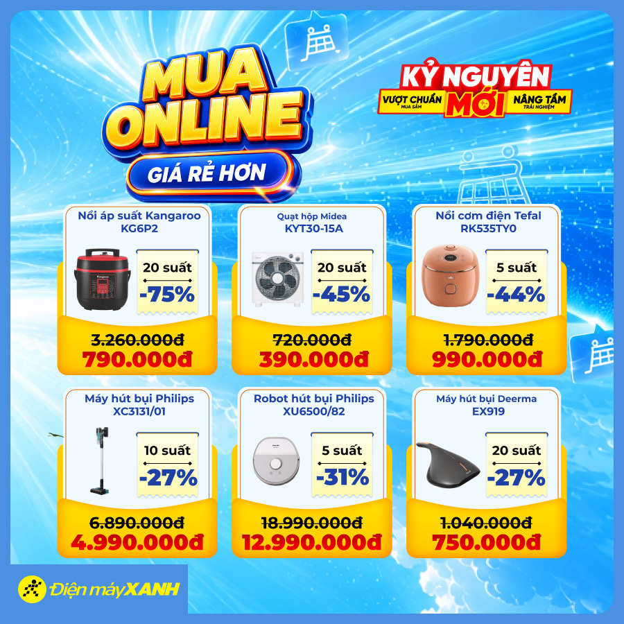 Mua Online Giá Rẻ Hơn - Ưu đãi giảm sốc 50% thiết bị điện máy tại Điện máy XANH Mua Online Giá Rẻ Hơn - Ưu đãi giảm sốc 50% thiết bị điện máy tại Điện máy XANH