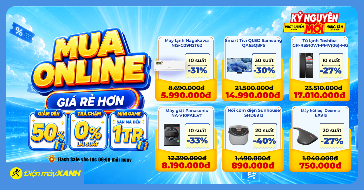 MUA ONLINE GI&Aacute; RẺ HƠN: Điện m&aacute;y XANH giảm đến 50% cho tivi, tủ lạnh, m&aacute;y lạnh, m&aacute;y giặt v&agrave; h&agrave;ng ng&agrave;n đồ gia dụng