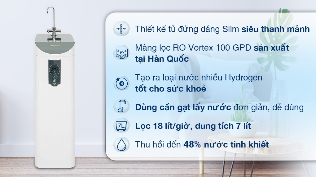Máy lọc nước RO Hydrogen Kangaroo KG100HD2 8 lõi lọc, lõi Hydrogen chống oxy hóa, tiết kiệm nước