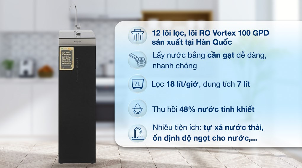 Máy lọc nước RO Hydrogen Kangaroo Sumire KG12HA 12 lõi tủ đứng sang trọng