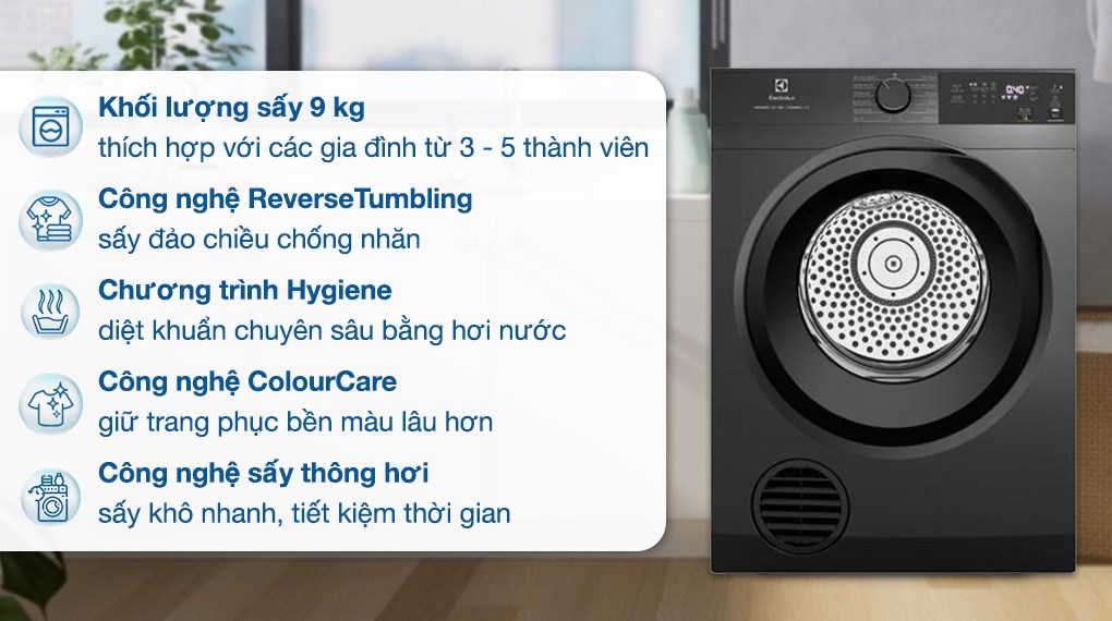 Máy sấy Electrolux UltimateCare EDV904N3SC nhỏ gọn, hiện đại, sấy quần áo nhanh khô