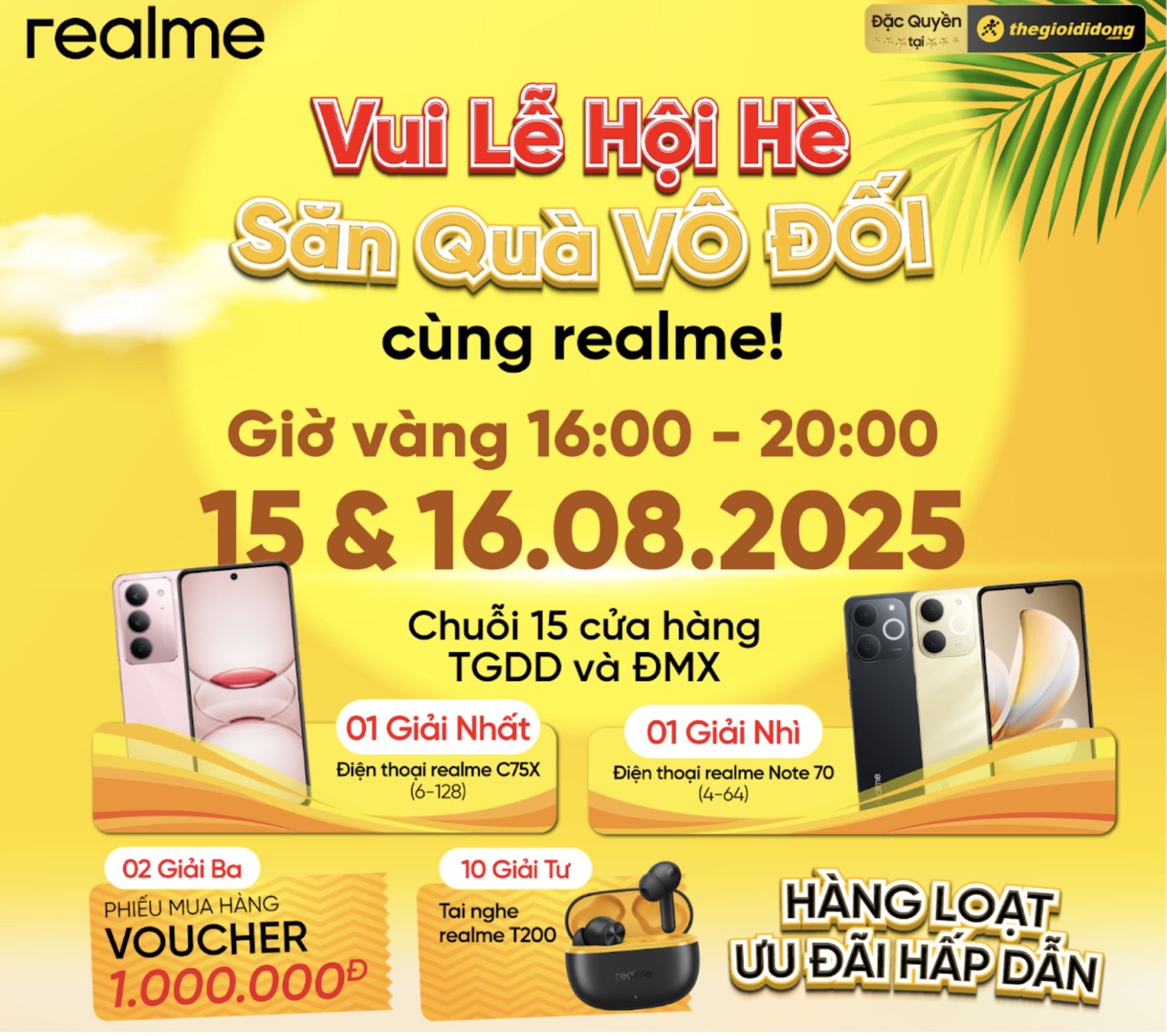 Vui Hội Cùng Realme - Săn Quà Không Ngơi Nghỉ: Note Lịch Giờ Vàng Săn Ngay Điện Thoại, Tai Nghe, Voucher 1 Triệu Đồng Vui Hội Cùng Realme - Săn Quà Không Ngơi Nghỉ: Note Lịch Giờ Vàng Săn Ngay Điện Thoại, Tai Nghe, Voucher 1 Triệu Đồng