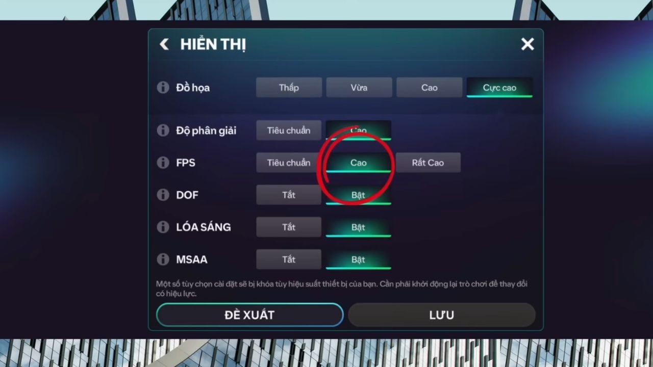 Tối ưu đò họa trong FC Mobile: Chỉnh FPS lên mức Cao để trải nghiệm game mượt mà