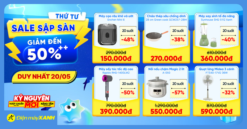 Thứ 4 Sale Sập S&agrave;n tại Điện m&aacute;y XANH - giảm đến 50%, deal sốc, minigame tr&uacute;ng phiếu mua h&agrave;ng