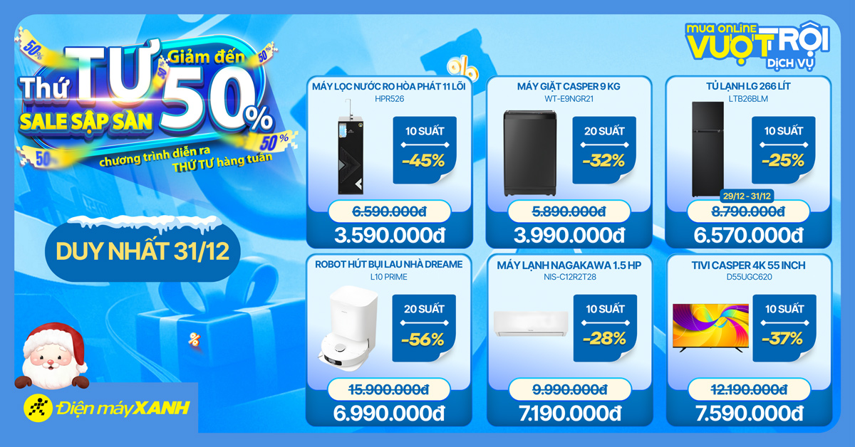 Thứ 4 Sale Sập S&agrave;n tại Điện m&aacute;y XANH - giảm đến 50%, deal sốc, minigame tr&uacute;ng phiếu mua h&agrave;ng