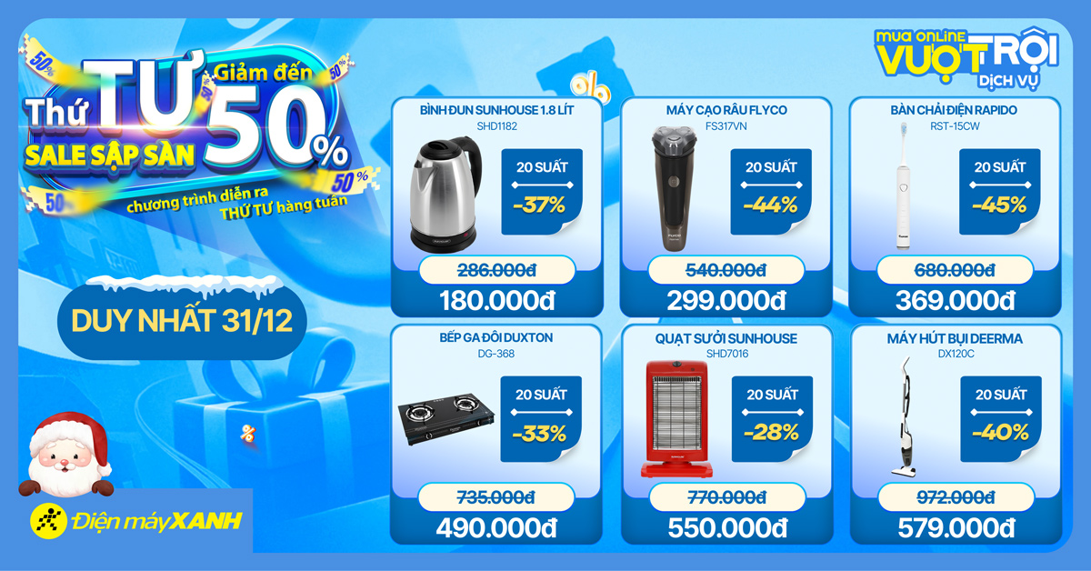 Thứ 4 Sale Sập S&agrave;n tại Điện m&aacute;y XANH - giảm đến 50%, deal sốc, minigame tr&uacute;ng phiếu mua h&agrave;ng