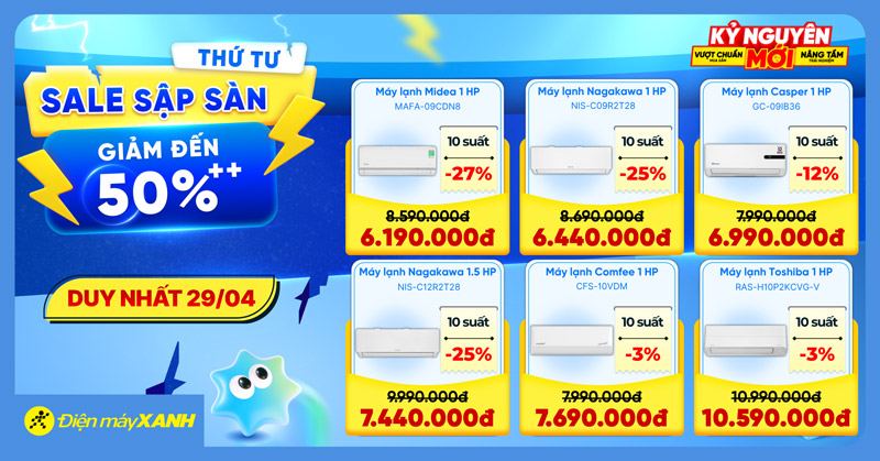 Thứ 4 Sale Sập S&agrave;n tại Điện m&aacute;y XANH - giảm đến 50%, deal sốc, minigame tr&uacute;ng phiếu mua h&agrave;ng