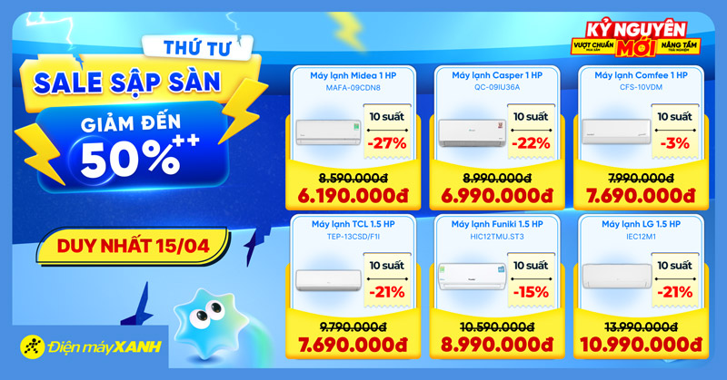Thứ 4 Sale Sập Sàn tại Điện máy XANH - giảm đến 50%, deal sốc, minigame trúng phiếu mua hàng Thứ 4 Sale Sập Sàn tại Điện máy XANH - giảm đến 50%, deal sốc, minigame trúng phiếu mua hàng