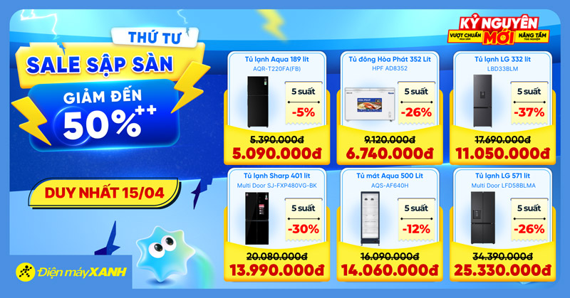 Thứ 4 Sale Sập Sàn tại Điện máy XANH - giảm đến 50%, deal sốc, minigame trúng phiếu mua hàng Thứ 4 Sale Sập Sàn tại Điện máy XANH - giảm đến 50%, deal sốc, minigame trúng phiếu mua hàng