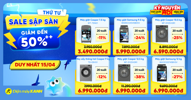 Thứ 4 Sale Sập Sàn tại Điện máy XANH - giảm đến 50%, deal sốc, minigame trúng phiếu mua hàng Thứ 4 Sale Sập Sàn tại Điện máy XANH - giảm đến 50%, deal sốc, minigame trúng phiếu mua hàng