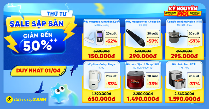 Thứ 4 Sale Sập S&agrave;n tại Điện m&aacute;y XANH - giảm đến 50%, deal sốc, minigame tr&uacute;ng phiếu mua h&agrave;ng