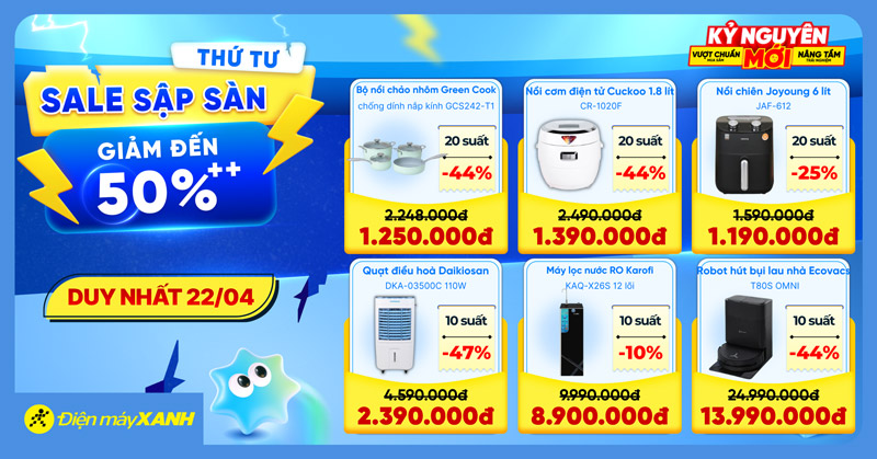 Thứ 4 Sale Sập S&agrave;n tại Điện m&aacute;y XANH - giảm đến 50%, deal sốc, minigame tr&uacute;ng phiếu mua h&agrave;ng