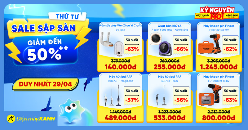 Thứ 4 Sale Sập S&agrave;n tại Điện m&aacute;y XANH - giảm đến 50%, deal sốc, minigame tr&uacute;ng phiếu mua h&agrave;ng