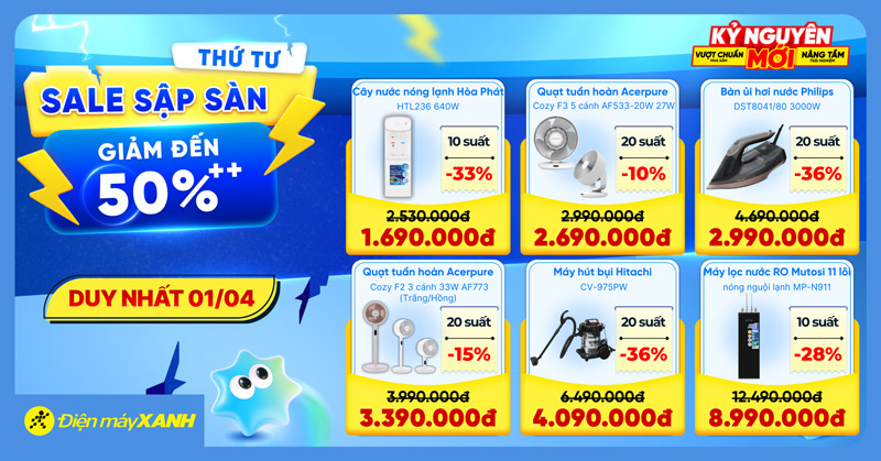 Thứ 4 Sale Sập S&agrave;n tại Điện m&aacute;y XANH - giảm đến 50%, deal sốc, minigame tr&uacute;ng phiếu mua h&agrave;ng