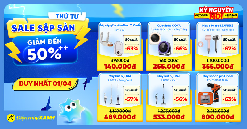 Thứ 4 Sale Sập S&agrave;n tại Điện m&aacute;y XANH - giảm đến 50%, deal sốc, minigame tr&uacute;ng phiếu mua h&agrave;ng