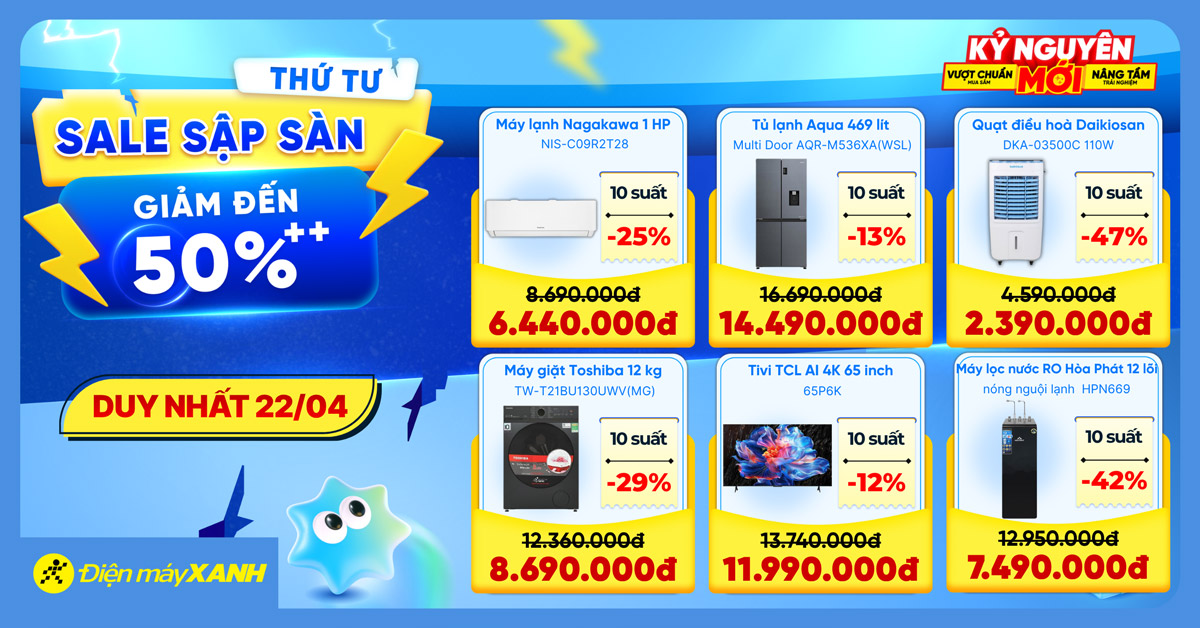 Thứ 4 Sale Sập S&agrave;n tại Điện m&aacute;y XANH - giảm đến 50%, deal sốc, minigame tr&uacute;ng phiếu mua h&agrave;ng