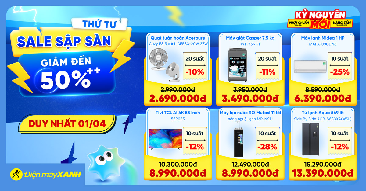 Thứ 4 Sale Sập S&agrave;n tại Điện m&aacute;y XANH - giảm đến 50%, deal sốc, minigame tr&uacute;ng phiếu mua h&agrave;ng