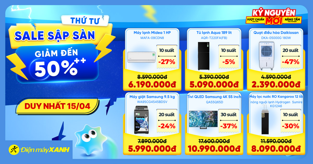 Thứ 4 Sale Sập S&agrave;n tại Điện m&aacute;y XANH - giảm đến 50%, deal sốc, minigame tr&uacute;ng phiếu mua h&agrave;ng