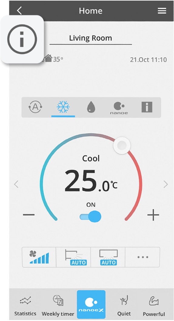 Kết nối điện thoại với điều hòa Panasonic qua Comfort Cloud rồi mở biểu tượng chữ 