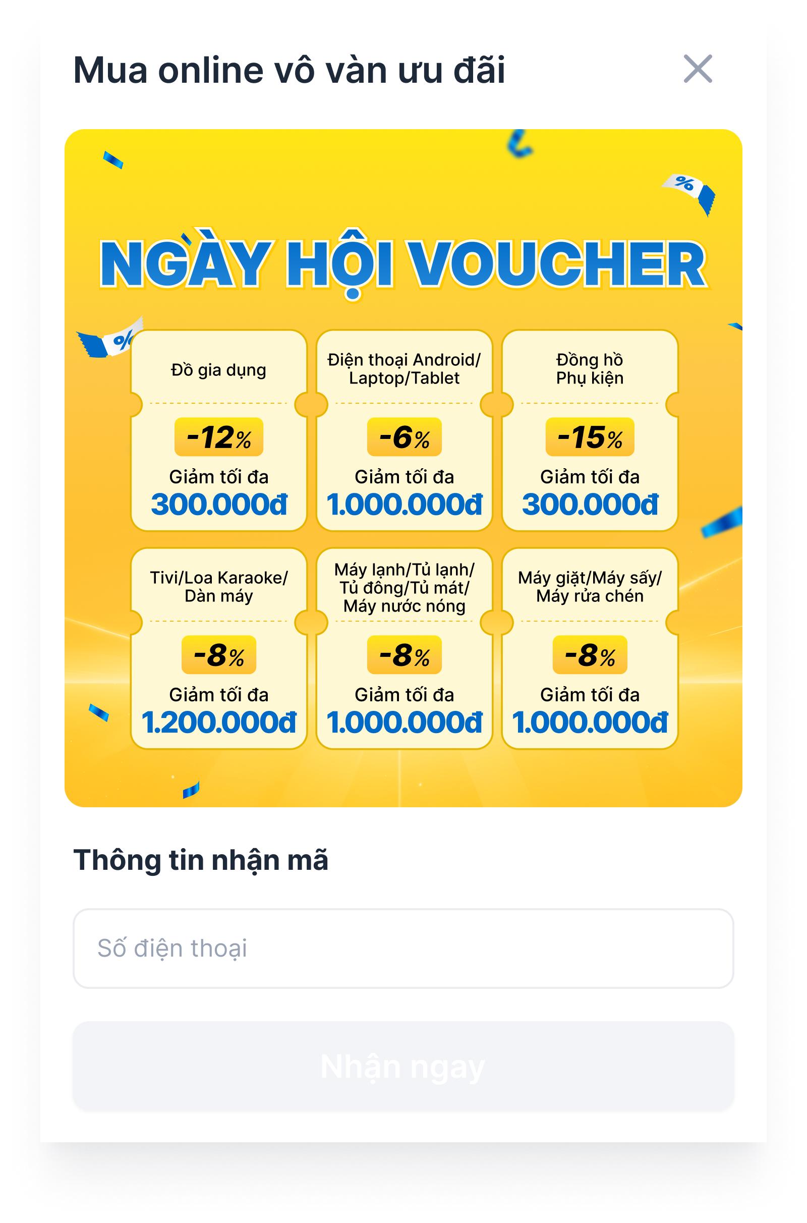 NGÀY HỘI VOUCHER - CHỈ CÓ TẠI WEBSITE ĐIỆN MÁY XANH