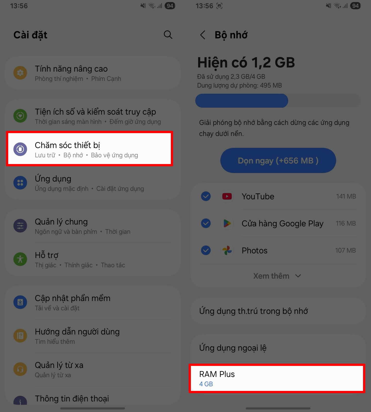 Cách mở rộng RAM trên Galaxy A07