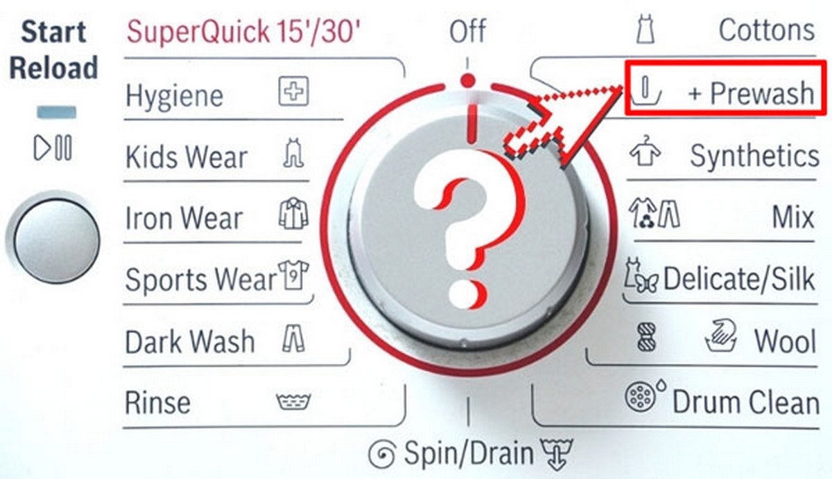 Chọn chế độ PreWash trên máy giặt