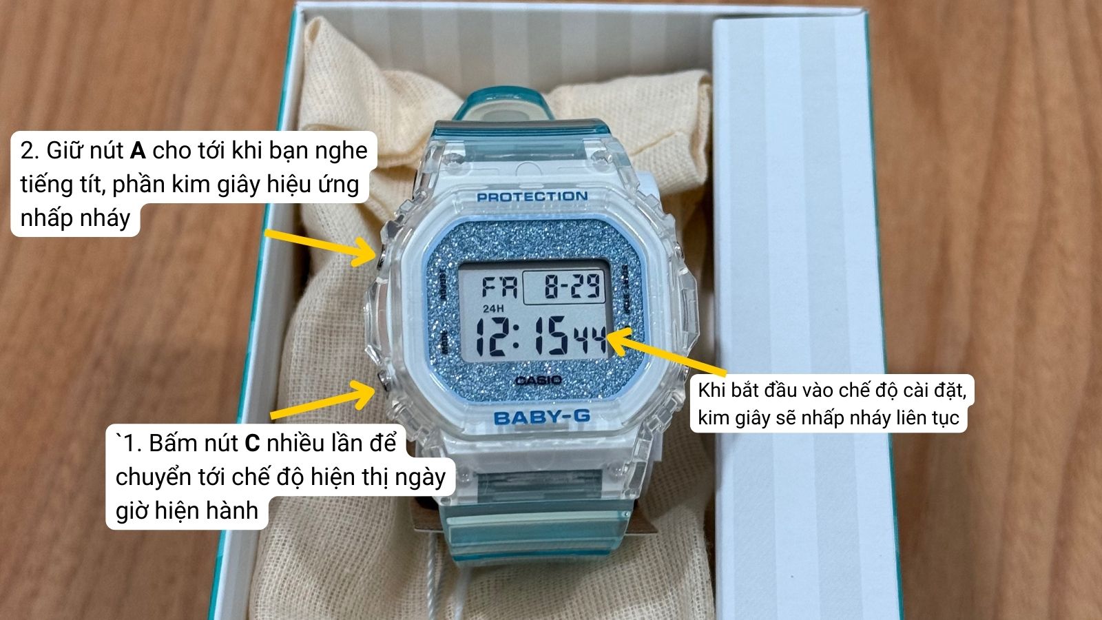 C&aacute;c bước v&agrave;o chế độ chỉnh giờ