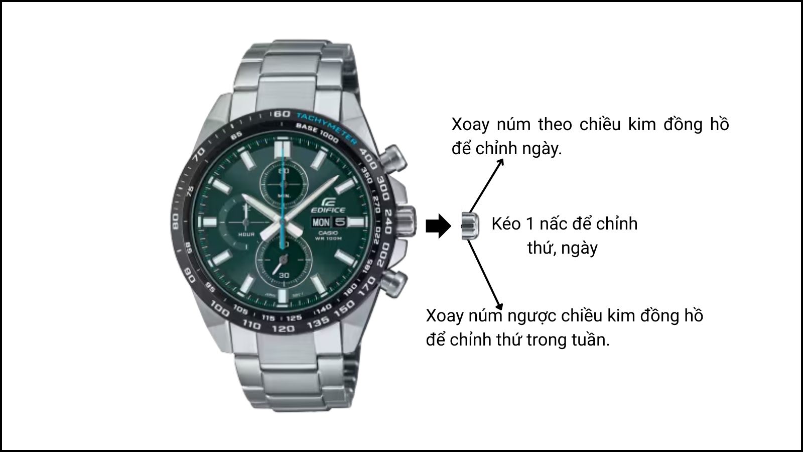 Hướng dẫn chỉnh thứ, ng&agrave;y đồng hồ EFR-574DB-3AVUDF