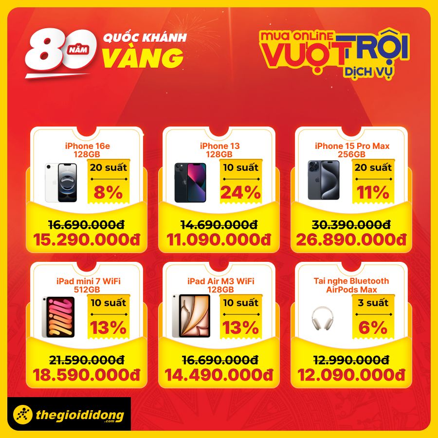Mừng Tết Độc Lập - 80 Năm Rực Rỡ: Săn Deal Công Nghệ Giảm Sốc Đến 50% Mừng Tết Độc Lập - 80 Năm Rực Rỡ: Săn Deal Công Nghệ Giảm Sốc Đến 50%