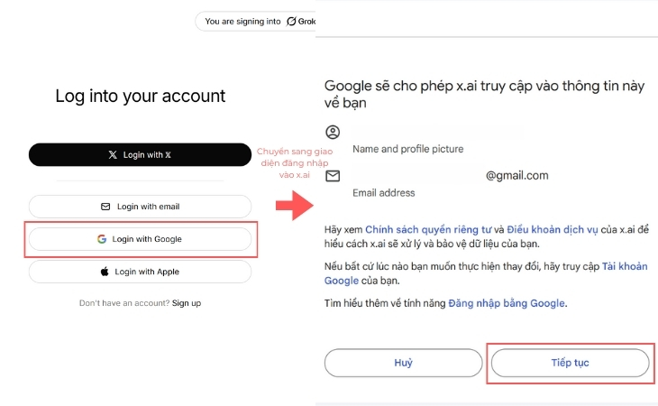Đăng nhập Grok bằng tài khoản Google