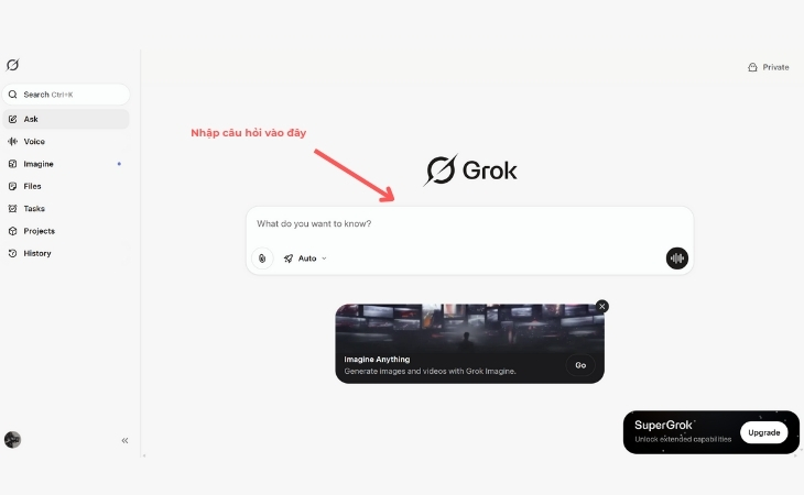 Giao diện trò chuyện của Grok