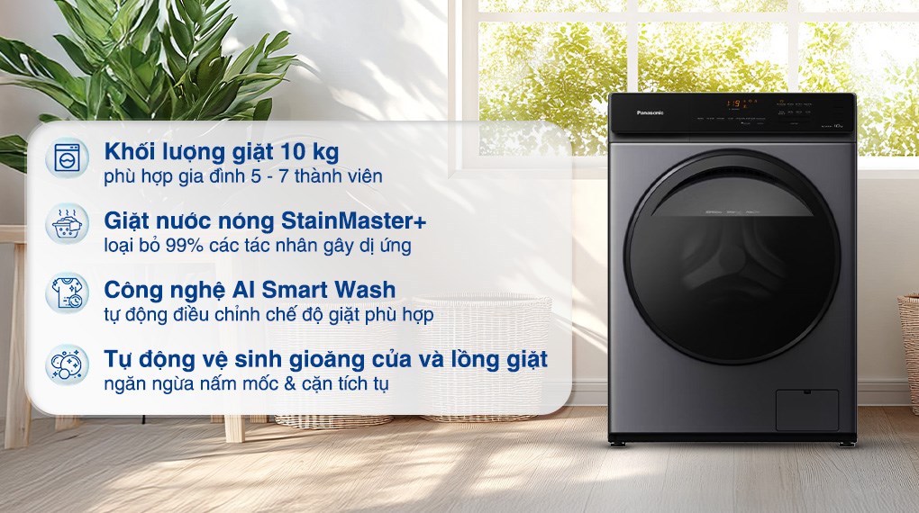 Bảng điều khiển máy giặt Panasonic Inverter 10 kg NA-V10FA1LVT  song ngữ Anh - Việt, nút bấm và màn hình LED dễ dùng, thân thiện với mọi thành viên gia đình
