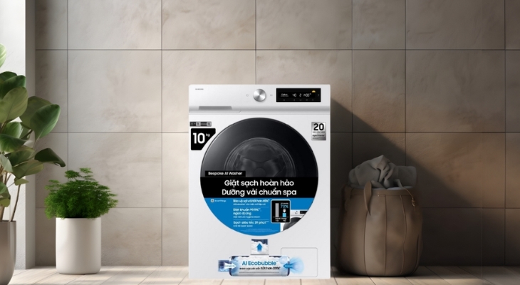 Máy giặt Samsung Bespoke AI EcoBubble Inverter 10 kg WW10DB7U34GWSV trang bị Hygiene Steam