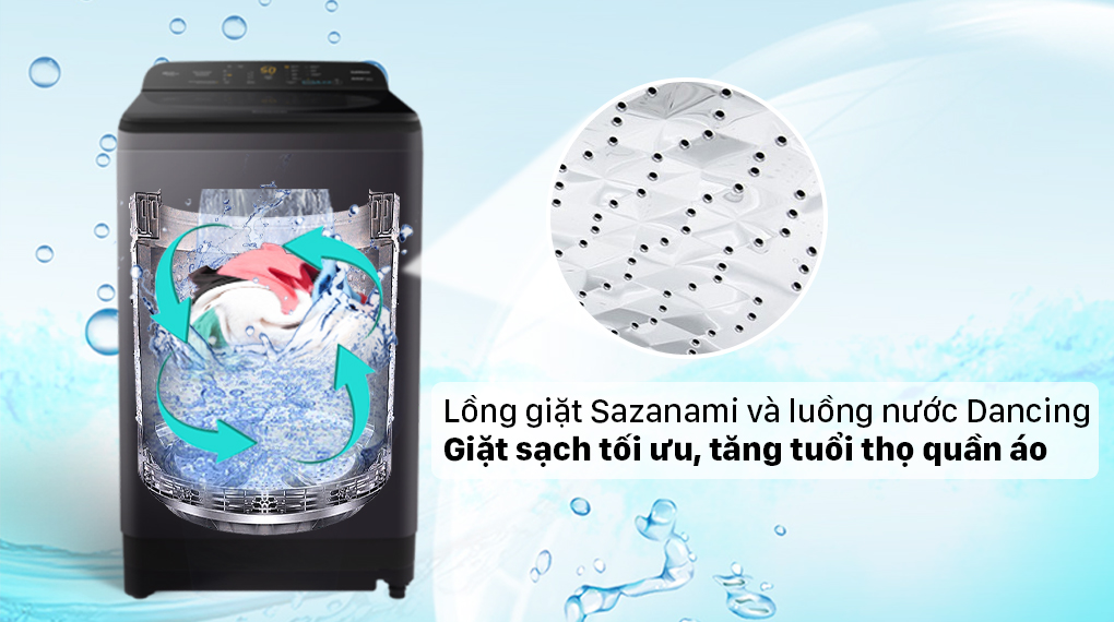 Lồng giặt Sazanami mang lại nhiều ưu điểm như bảo vệ sợi vải, giặt sạch hiệu quả và giảm xoắn rối