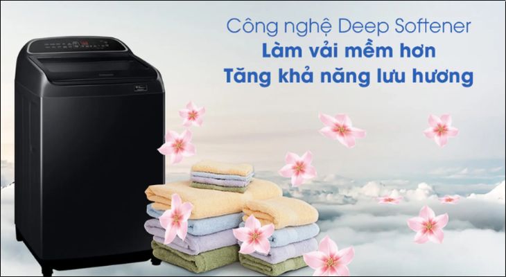 Công nghệ Deep Softener giúp tăng khả năng lưu hương thơm lâu hơn trên quần áo và làm mềm vải hơn 60% so với bình thường