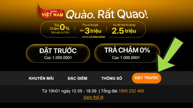 Bấm n&uacute;t ĐẶT TRƯỚC