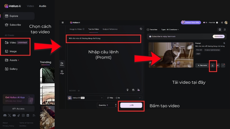 Tạo video từ Hailuo AI
