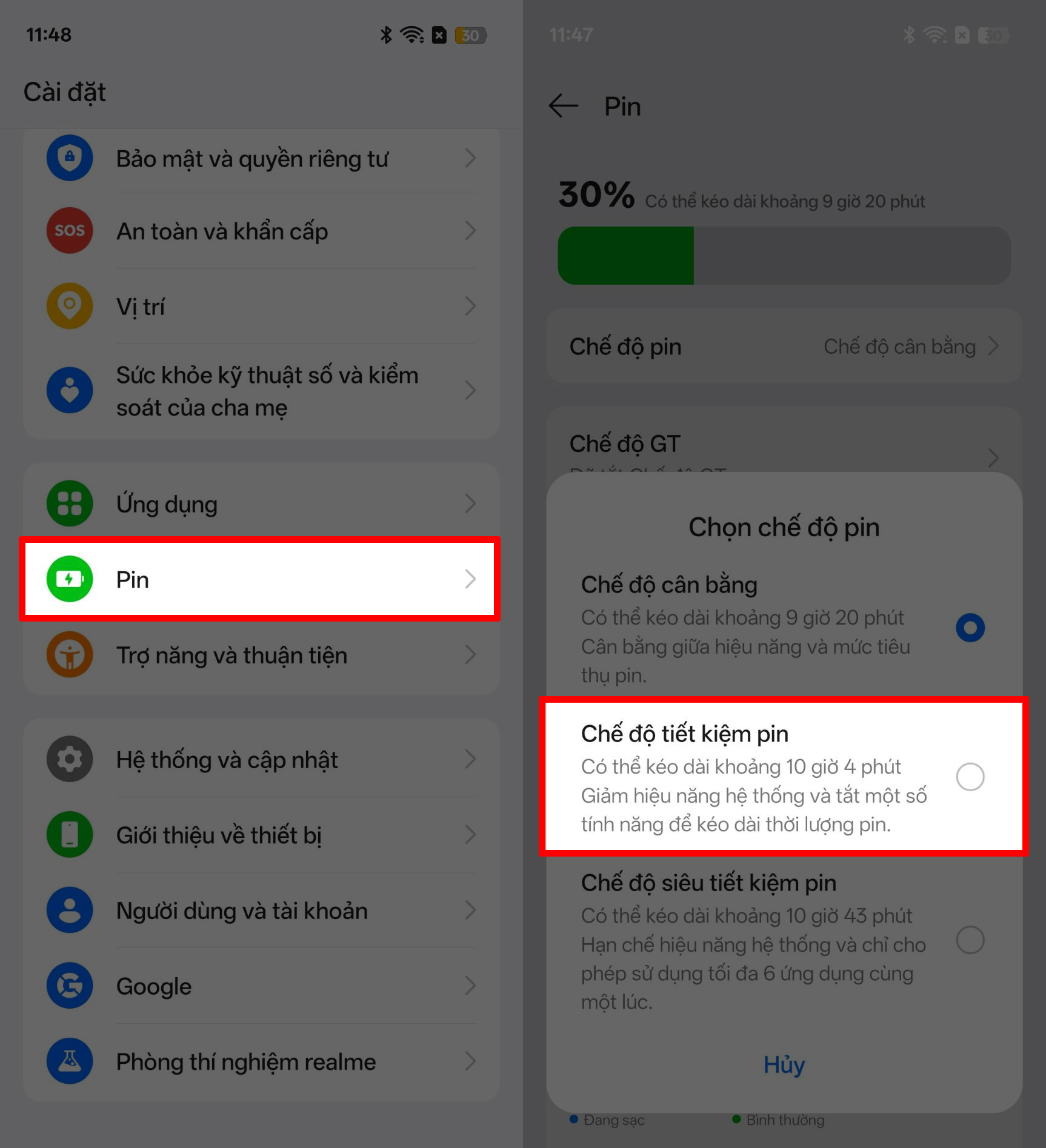 Cách bật tiết kiệm pin trên realme 15 series