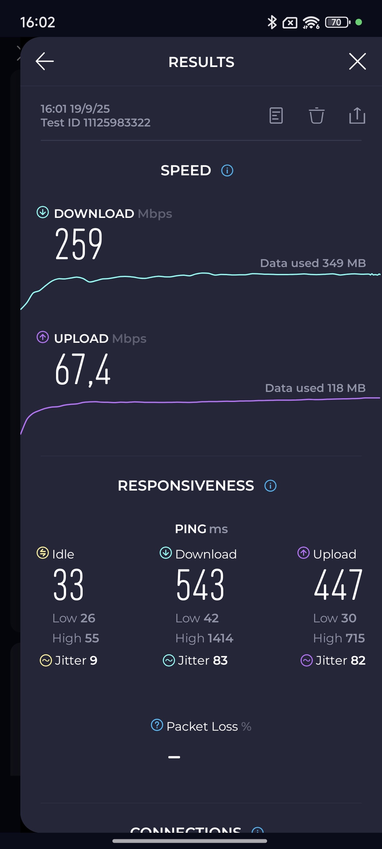 Kết quả speed test Xiaomi 14T Pro khi kết nối mạng của router TP-Link Archer NX200.