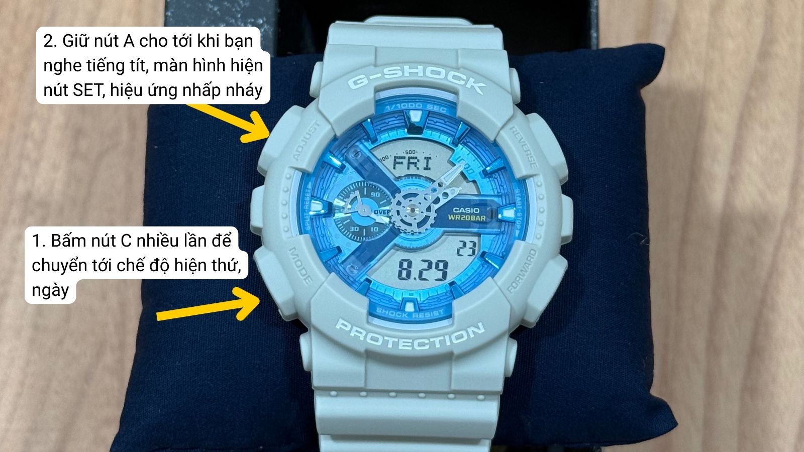 Cách chỉnh giờ đồng hồ G-Shock GA-110AS-5ADR Cách chỉnh giờ đồng hồ G-Shock GA-110AS-5ADR