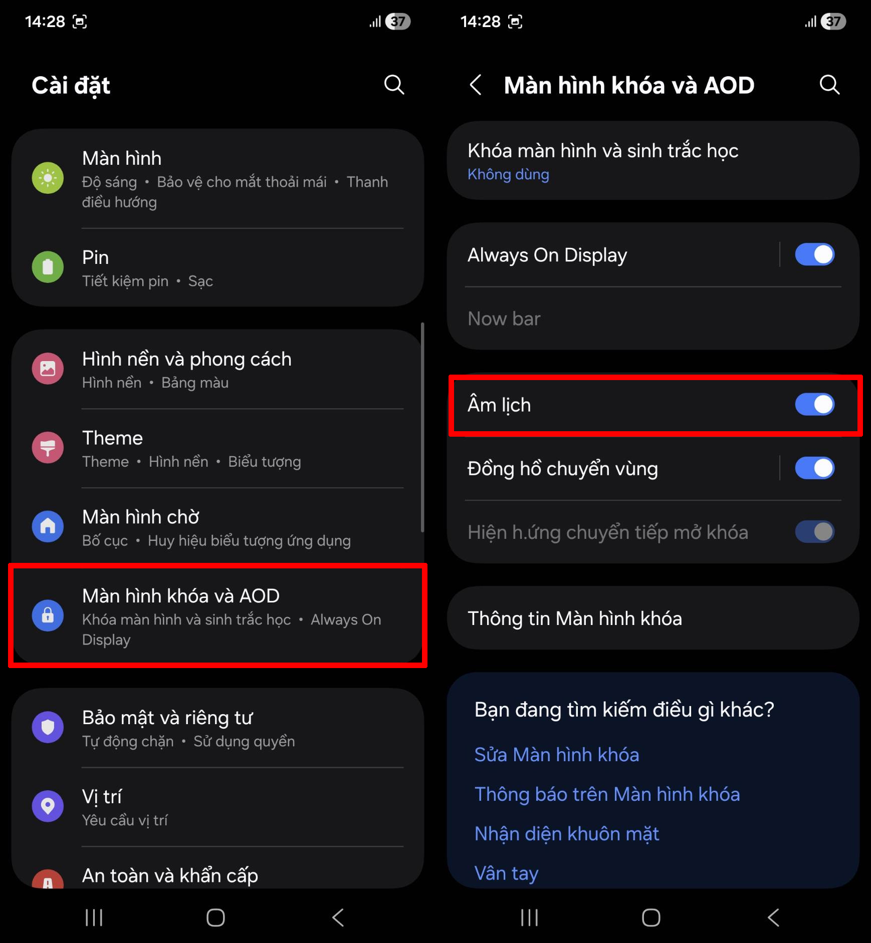 Cách bật lịch âm trên Galaxy S25 FE