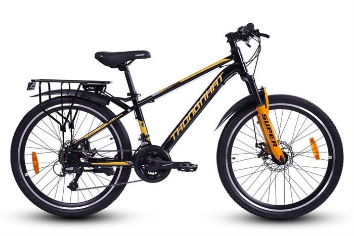 Xe đạp địa hình Thống Nhất Super 24 inch Đen khung cứng cáp, lốp gai bám đường, có giảm xóc và phanh đĩa an toàn