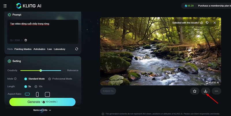 Tạo video (Text-to-Video & Image-to-Video):  Nhấn tải xuống hoặc tạo lại