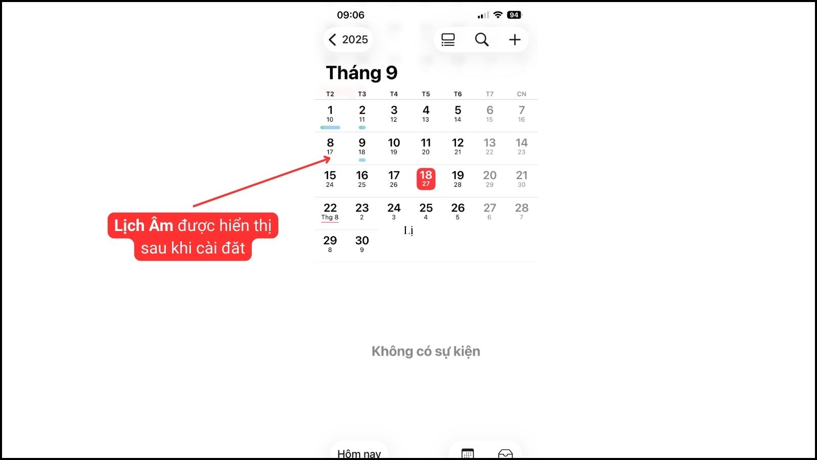 Lịch âm hiển thị trong Ứng dụng Lịch Lịch âm hiển thị trong Ứng dụng Lịch
