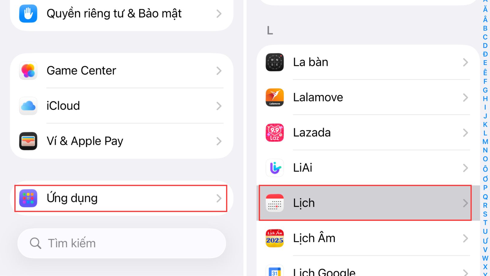 Vào ứng dụng Lịch Vào ứng dụng Lịch