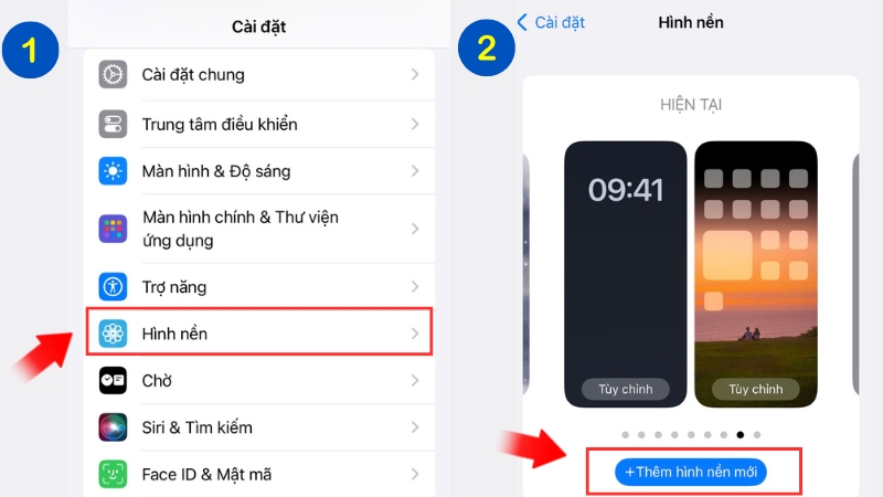 Chọn mục Hình nền trong phần cài đặt, bấm chọn mục Thêm hình nền mới